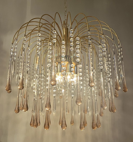 Xxl Size Teardrop Pink Chandelier Vintage Pendant Lamp Wood Frame