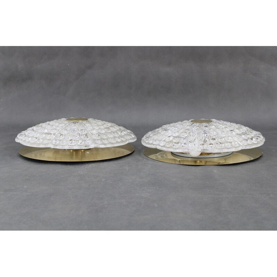 Image 1 of Pair of vintage brass and glass ceiling lamps by Carl Fagerlund, Sweden 1970s