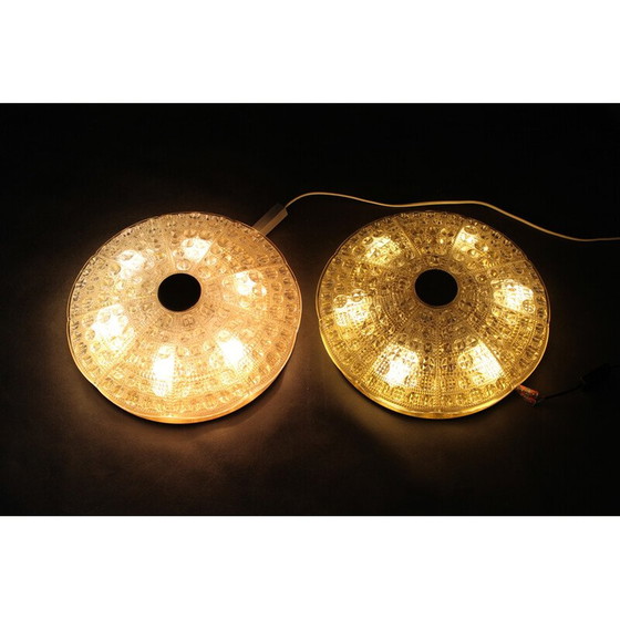 Image 1 of Pair of vintage brass and glass ceiling lamps by Carl Fagerlund, Sweden 1970s