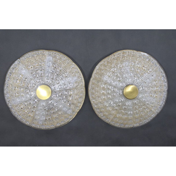 Image 1 of Pair of vintage brass and glass ceiling lamps by Carl Fagerlund, Sweden 1970s