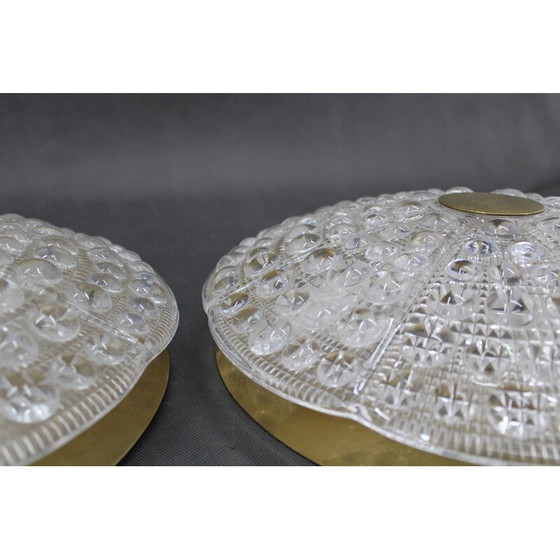 Image 1 of Pair of vintage brass and glass ceiling lamps by Carl Fagerlund, Sweden 1970s