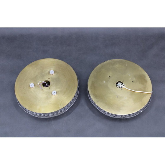 Image 1 of Pair of vintage brass and glass ceiling lamps by Carl Fagerlund, Sweden 1970s