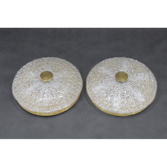 Image 1 of Pair of vintage brass and glass ceiling lamps by Carl Fagerlund, Sweden 1970s