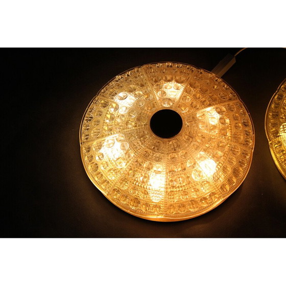 Image 1 of Pair of vintage brass and glass ceiling lamps by Carl Fagerlund, Sweden 1970s