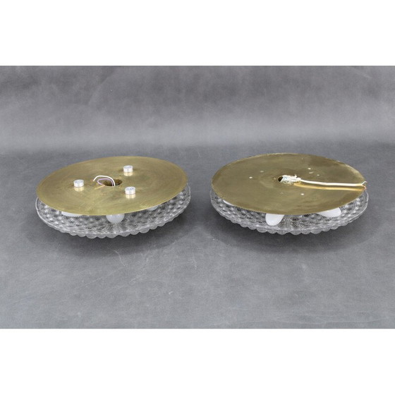 Image 1 of Pair of vintage brass and glass ceiling lamps by Carl Fagerlund, Sweden 1970s