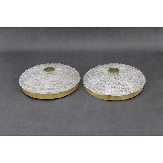 Image 1 of Pair of vintage brass and glass ceiling lamps by Carl Fagerlund, Sweden 1970s