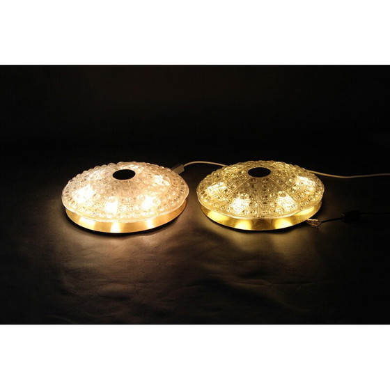 Image 1 of Pair of vintage brass and glass ceiling lamps by Carl Fagerlund, Sweden 1970s
