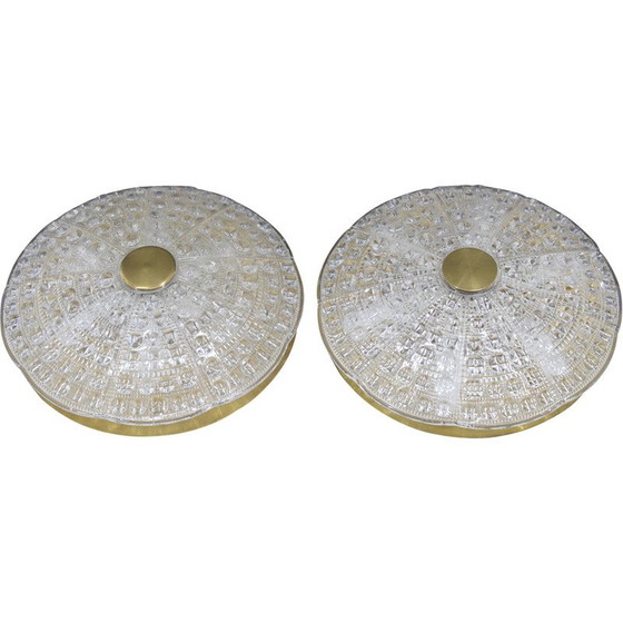 Image 1 of Pair of vintage brass and glass ceiling lamps by Carl Fagerlund, Sweden 1970s