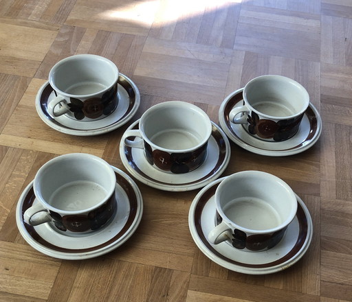 5 Arabia Rosmarin Tea Cups And Dishes