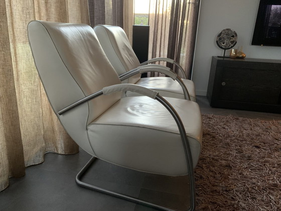 Image 1 of 2 Cream White Leather Jess Design Armchairs