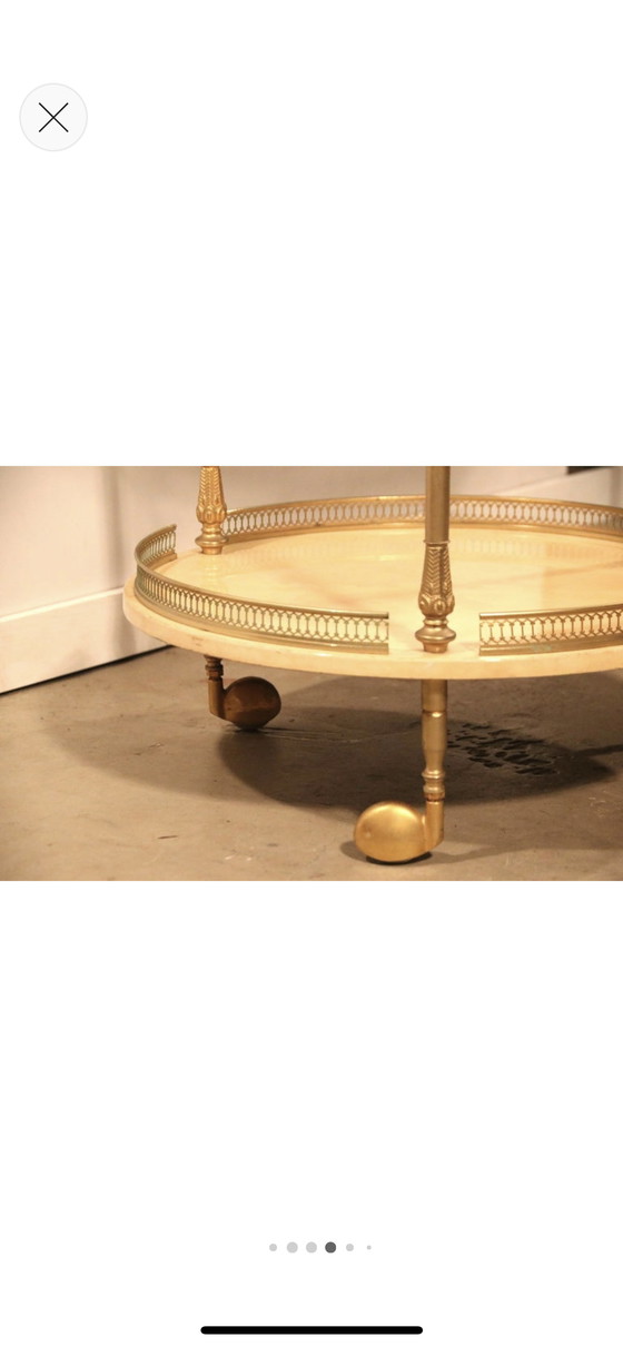 Image 1 of Aldo Tura Bar Cart Serving Liquor Trolley in Brass Crème Dyed Vellum Goatkin