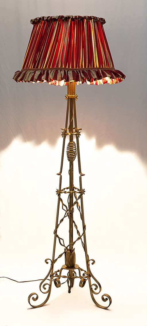 Wrought iron floor lamp, Merceris, 1950
