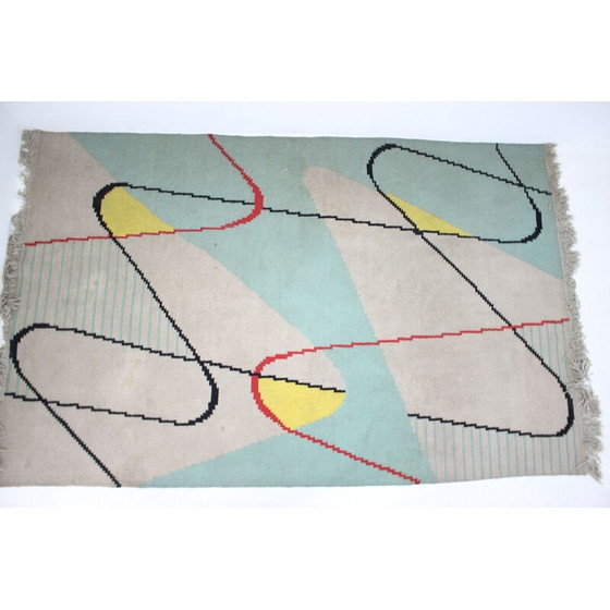 Image 1 of Vintage geometric carpet in wool 1950s