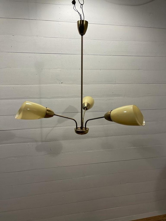 Image 1 of Beautiful Sputnik chandelier - brass/milk glass