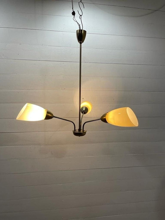 Image 1 of Beautiful Sputnik chandelier - brass/milk glass