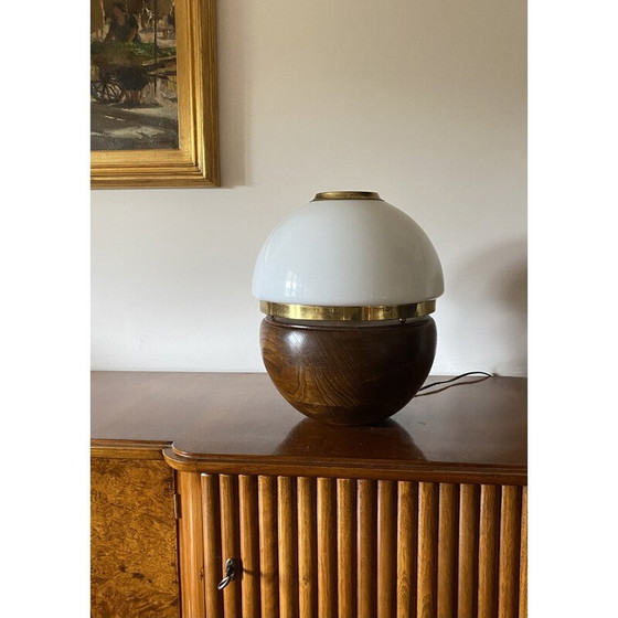 Image 1 of Vintage table lamp in wood and opaline glass by Luigi Caccia Dominioni, Italy 1970