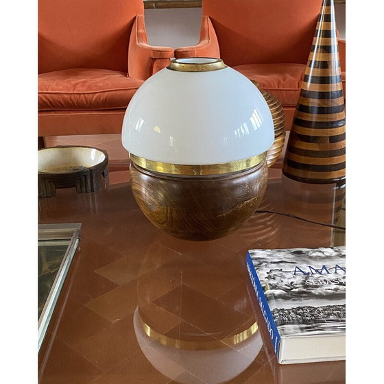 Image 1 of Vintage table lamp in wood and opaline glass by Luigi Caccia Dominioni, Italy 1970