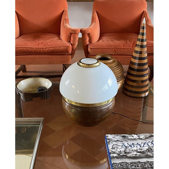 Image 1 of Vintage table lamp in wood and opaline glass by Luigi Caccia Dominioni, Italy 1970