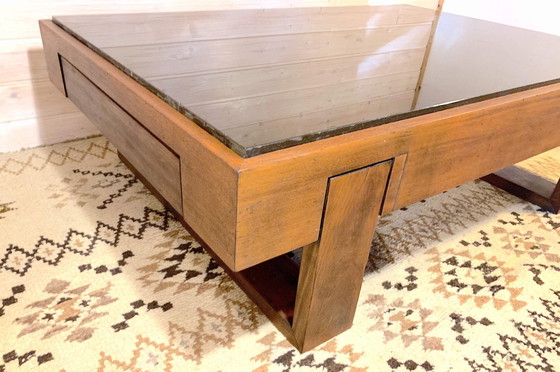 Image 1 of Rosewood Coffee Table, With Black Glass Top, Brazil 1970S