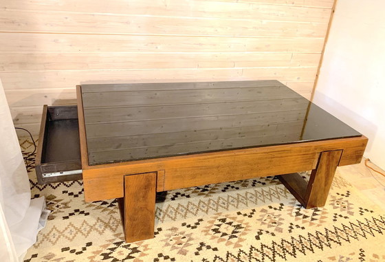 Image 1 of Rosewood Coffee Table, With Black Glass Top, Brazil 1970S