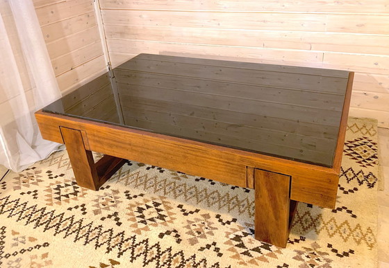 Image 1 of Rosewood Coffee Table, With Black Glass Top, Brazil 1970S