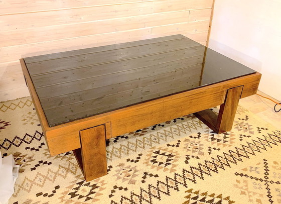 Image 1 of Rosewood Coffee Table, With Black Glass Top, Brazil 1970S