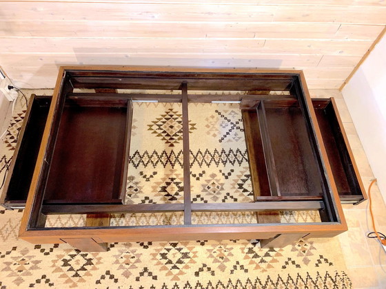 Image 1 of Rosewood Coffee Table, With Black Glass Top, Brazil 1970S