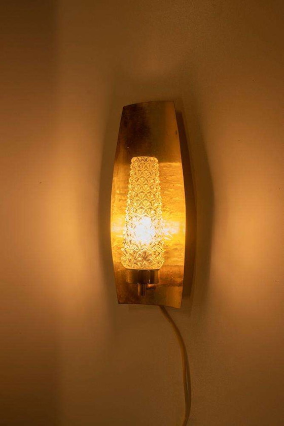 Image 1 of Vintage Brass 1960s glass wall lamp, midcentury light
