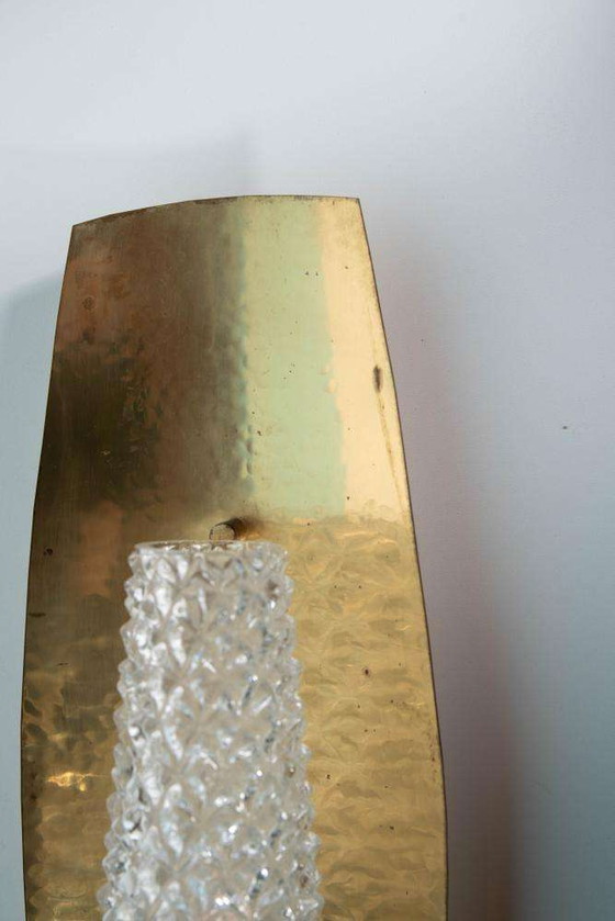 Image 1 of Vintage Brass 1960s glass wall lamp, midcentury light