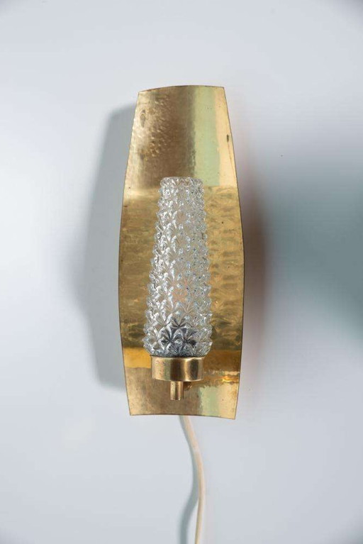 Vintage Brass 1960s glass wall lamp, midcentury light