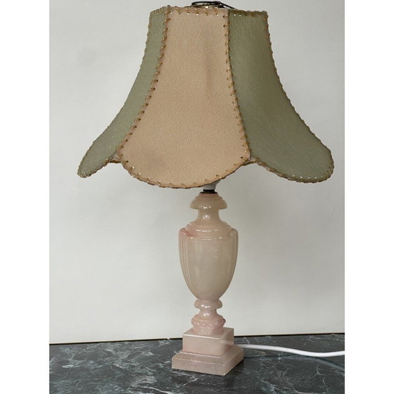 Image 1 of Lampada vintage in alabastro rosa nei colori pastello