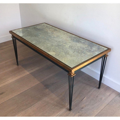 Vintage steel coffee table with patina and gilding, 1940