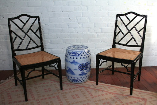 2 Vintage Chippendale Faux Bamboo Chairs In High Gloss