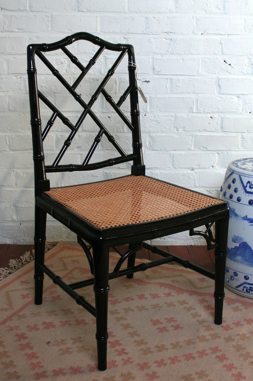 2 Vintage Chippendale Faux Bamboo Chairs In High Gloss