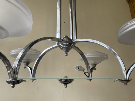 Image 1 of Large Art Deco 1930s Lamp Pendant Lamp 4 Arms Chromed