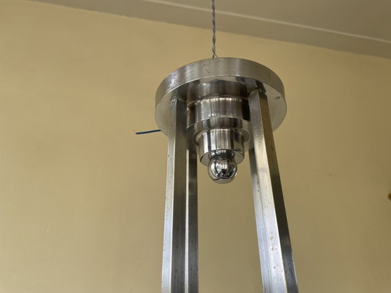 Image 1 of Large Art Deco 1930s Lamp Pendant Lamp 4 Arms Chromed