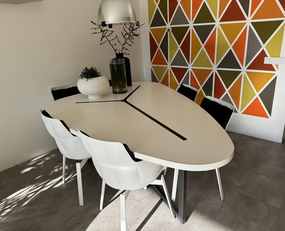 Image 1 of BB Italia Seven Dining Table + 6 BB Italia Husk Swivel Chairs