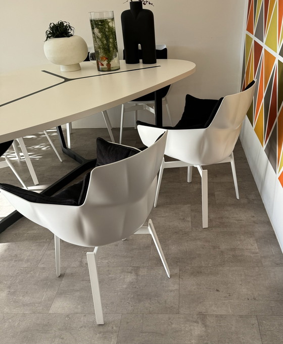 Image 1 of BB Italia Seven Dining Table + 6 BB Italia Husk Swivel Chairs