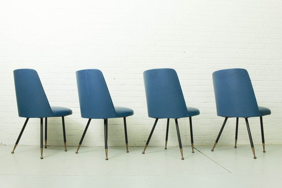 Image 1 of 4x Chaises de salle à manger Mid Century avec pieds en laiton, ensemble