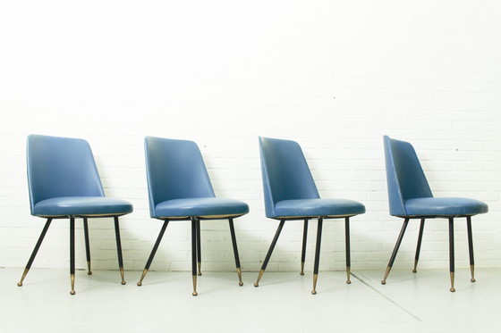 Image 1 of 4x Mid Century dining chairs with brass feet, set