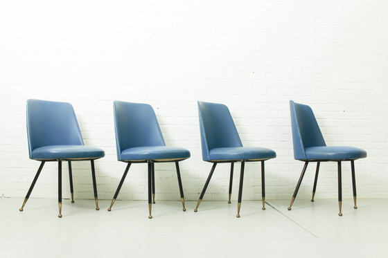 Image 1 of 4x Mid Century dining chairs with brass feet, set