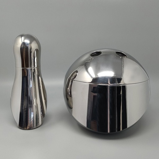 1970S Gorgeous "Bowling" Cocktail Shaker With Ice Bucket Tauma By Guzzini. Made In Italy