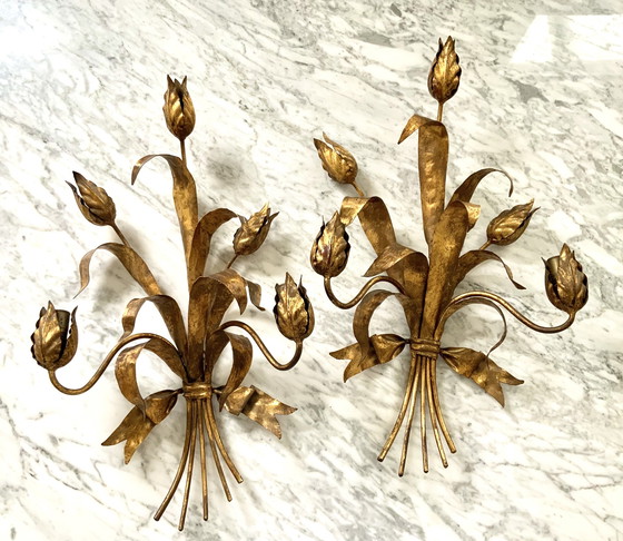 Image 1 of A pair of Florentine wall lights in the shape of flowers