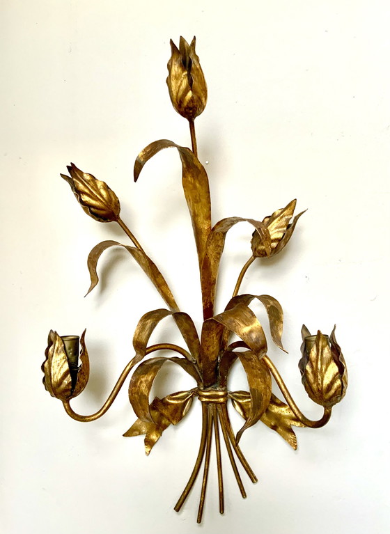 Image 1 of A pair of Florentine wall lights in the shape of flowers