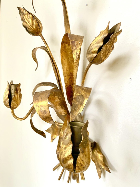 Image 1 of A pair of Florentine wall lights in the shape of flowers