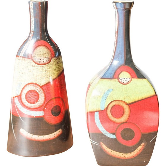 Image 1 of Vasi d'epoca in terracotta dipinti a mano, 1970-1980