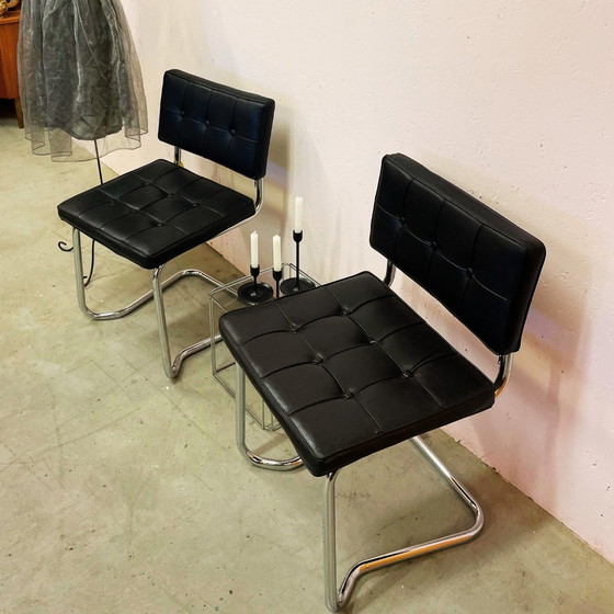 Image 1 of Cool Chrome Tubular Frame Chairs With Black Upholstery