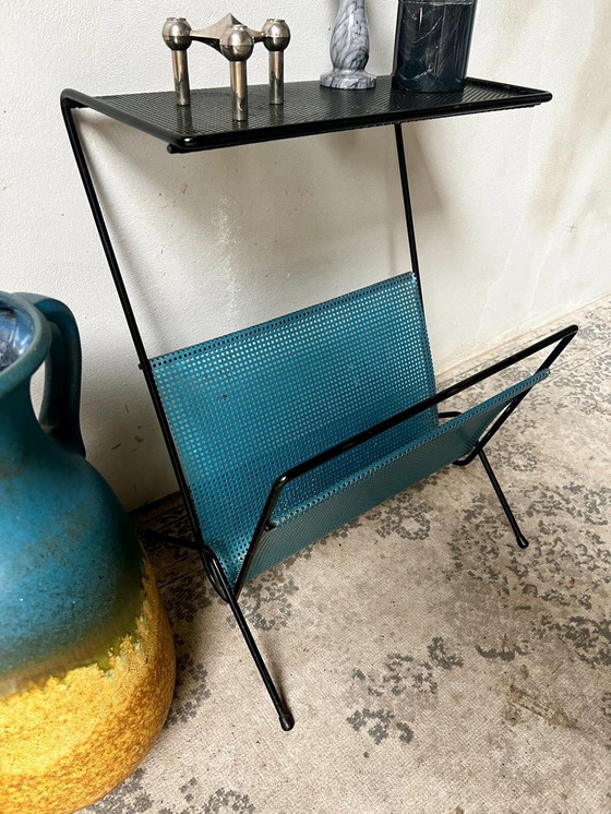 Image 1 of 1970s Pilastro Lectern Tray Side Table Metal Black Blue