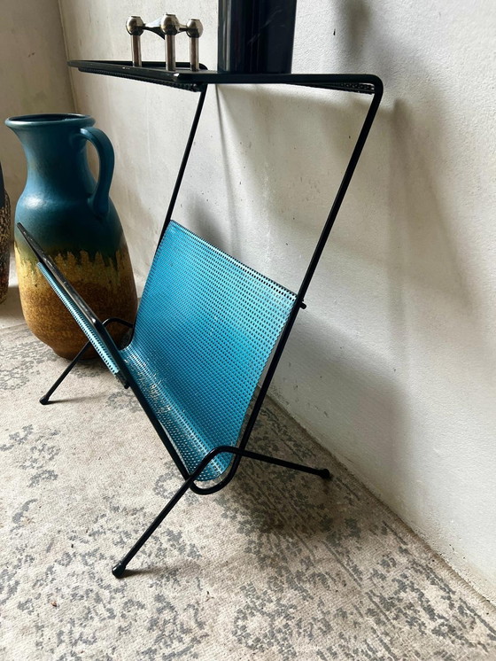 Image 1 of 1970s Pilastro Lectern Tray Side Table Metal Black Blue