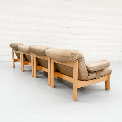 Banc modulaire en bois et cuir 60S